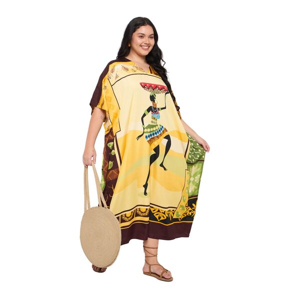 Gypsie Blu Women Plus Size Polyester Caftan Dress Kimono Sleeve Maxi Dresses - Picture 7 of 8